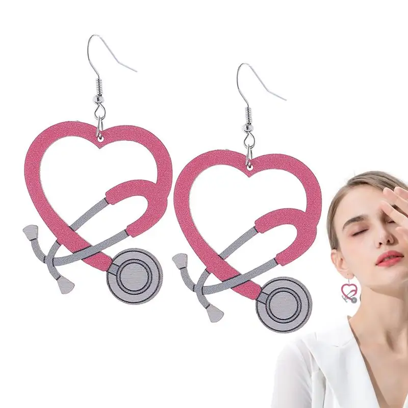 Nurses Day Earrings Wooden Love Heart Earrings for Women Cute and Stylish Look Jewelry Decoration Tool for Weddings Parties