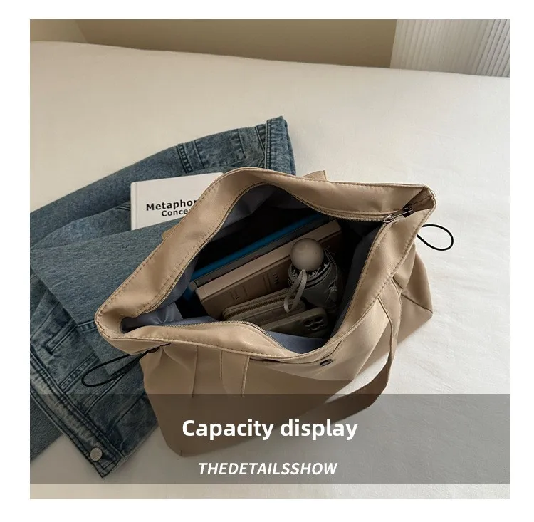 Canvas-Nylon-Tragetasche mit Kordelzug, große Kapazität, Handtasche, Alltagstasche, lässige Handtaschen, Umhängetaschen für Frauen, Arbeit, Pendeln – Detail 13