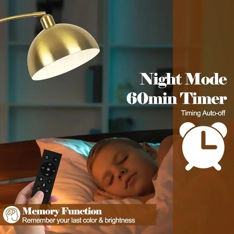 Remote Control & Color Temperature 9W LED Floor Lamps for Living Room - Stepless Dimmable Gold Tall Lamp