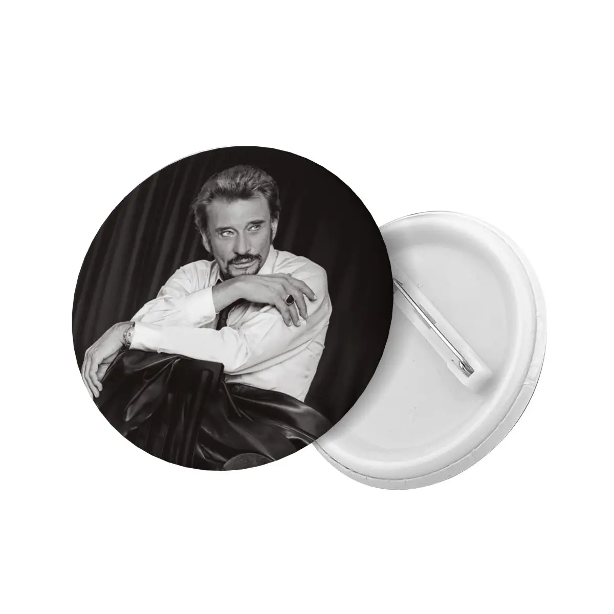 Cool Johnny Hallyday Pin Back Buttons Custom French Rock Singer Brooch Badge for Clothes Pinback Birthday Gift