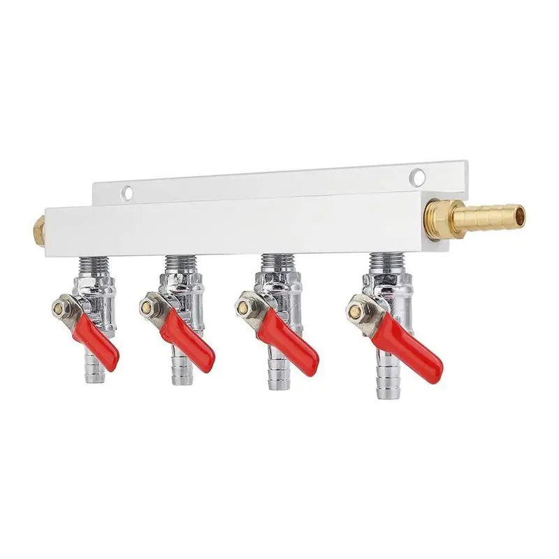 AT63 4-Way Gas Manifold 5/16inch Barbed Integrated Check Valve CO2 Distributor for Home Brewing Beer Keg