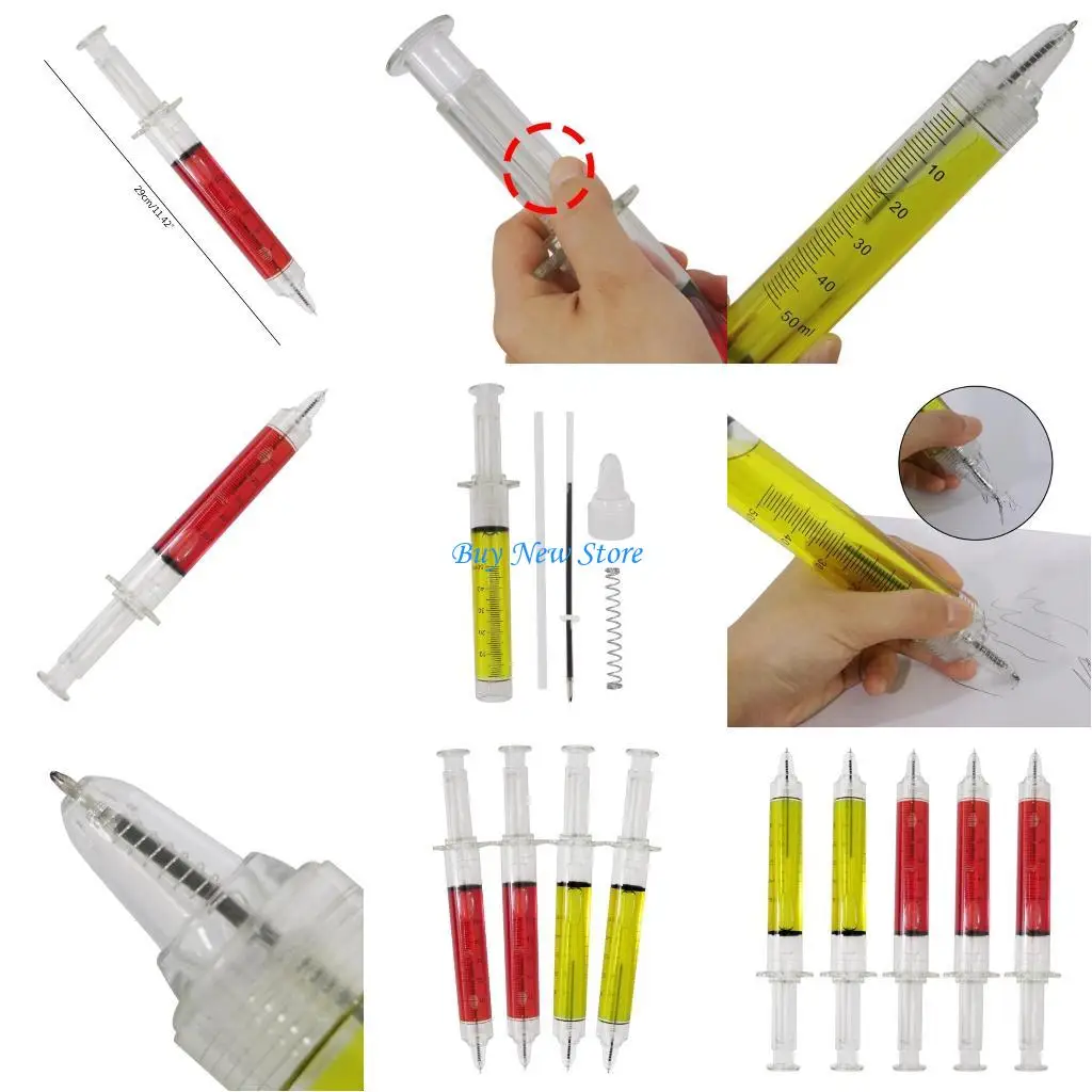 

20CE 5 Pcs Medical Ballpoint Pens Syringe-Pens Retractable Ballpoint Pens Imaginary Doctor Play Black Ballpoint Pens