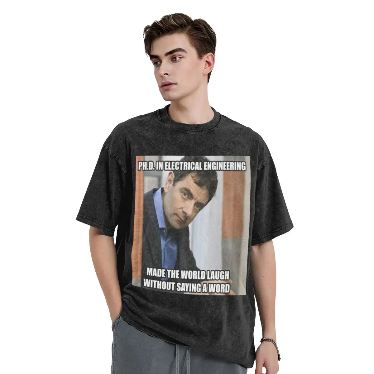 Mr Bean Status Update 6.0 Washed T Shirts Cotton Short Sleeve Hip Hop T-Shirt Streetwear Tops Tees for Men Women