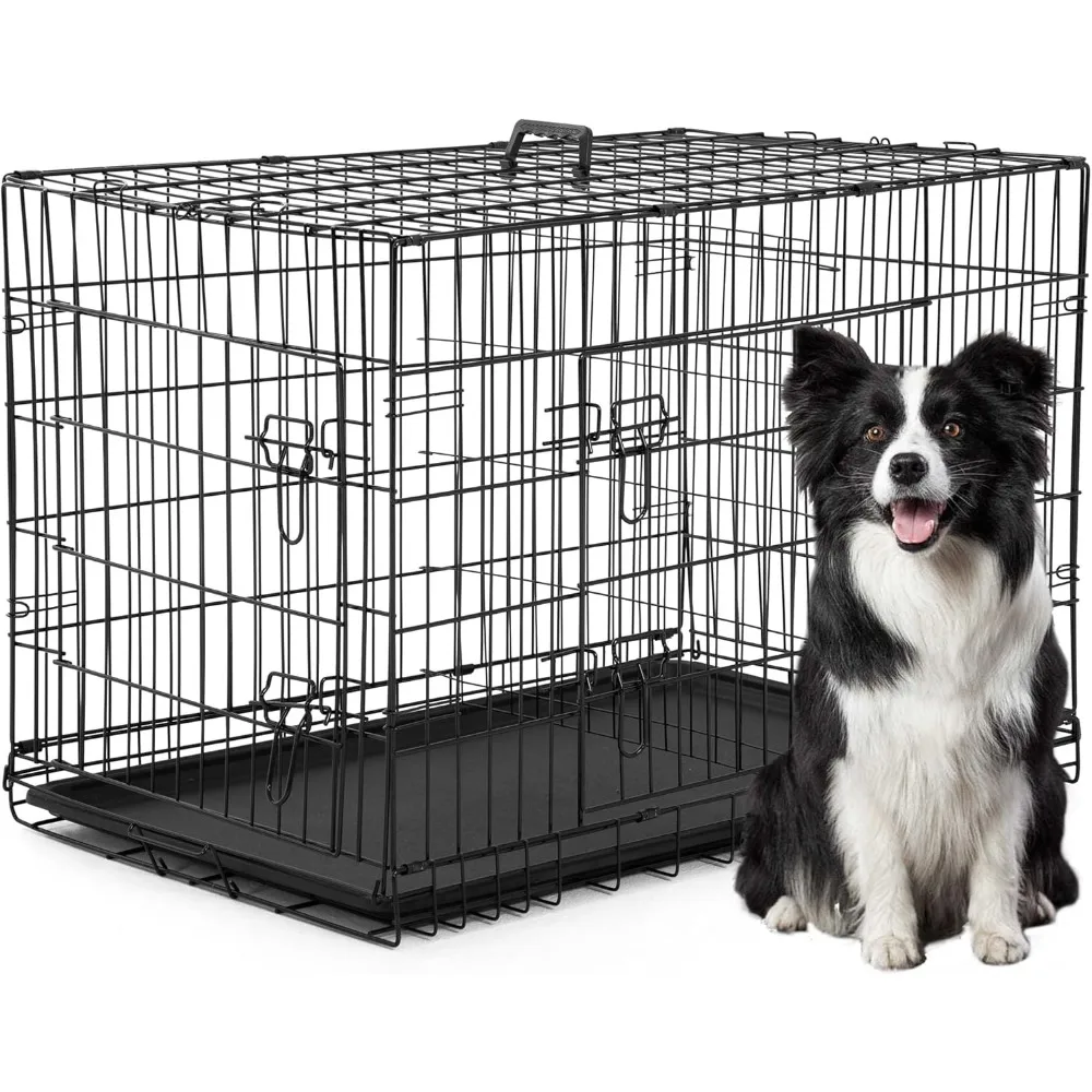 

XL Dog Crate Dog Kennel Cage with Double Door,42 inch Folding Metal Wire Dog Cage with Removable Tray&Divider Panel,Pet Crate f