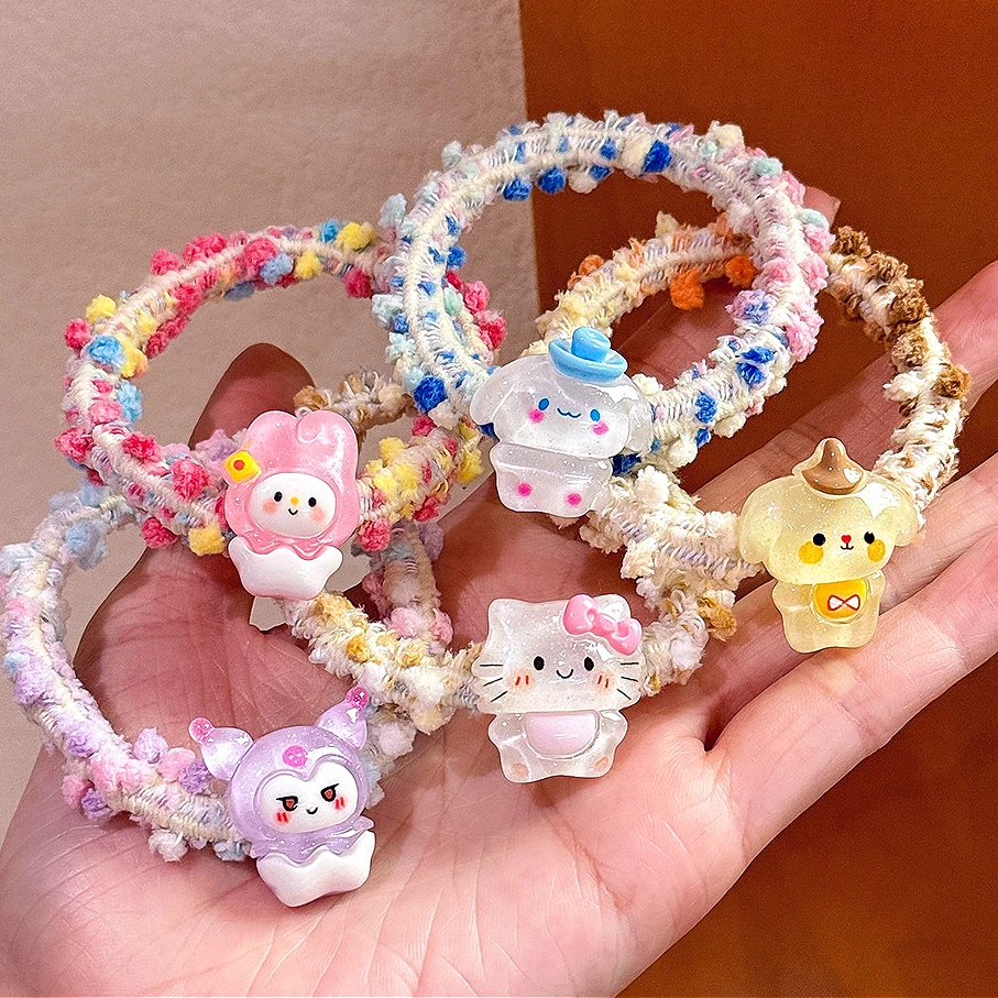 

Cute Cartoon Hellos Kittys Candy Color Hair Tie Scrunchie Sweet Girl Hair Tie Harmless Children's Leather Band Headwear Gifts