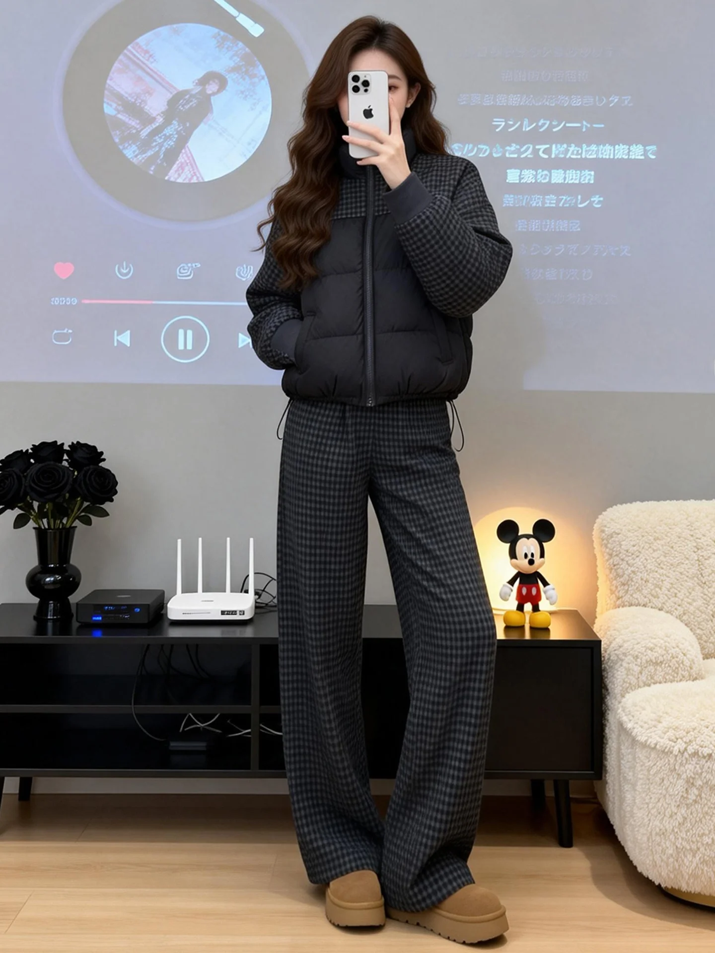 

Fashionable Thickened Women's Set Autumn Winter New Style Loose Slimming Cotton Wide Leg Pants Two Piece Set Trendy