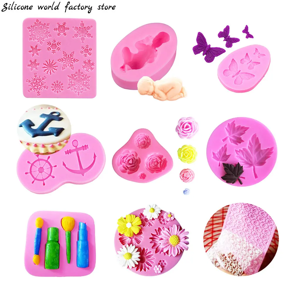 

Silicone World Various shapes Silicone Molds 3D DIY Flower Butterfly Fondant Craft Cake Candy Chocolate Ice Pastry Baking Tools