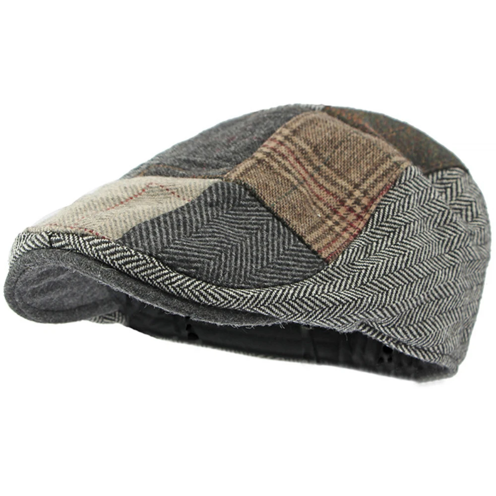 

HT4295 Berets Men Vintage Plaid Artist Painter Wool Beret Hat Women Flat Cap Male Female Retro Patchwork Beret Cap