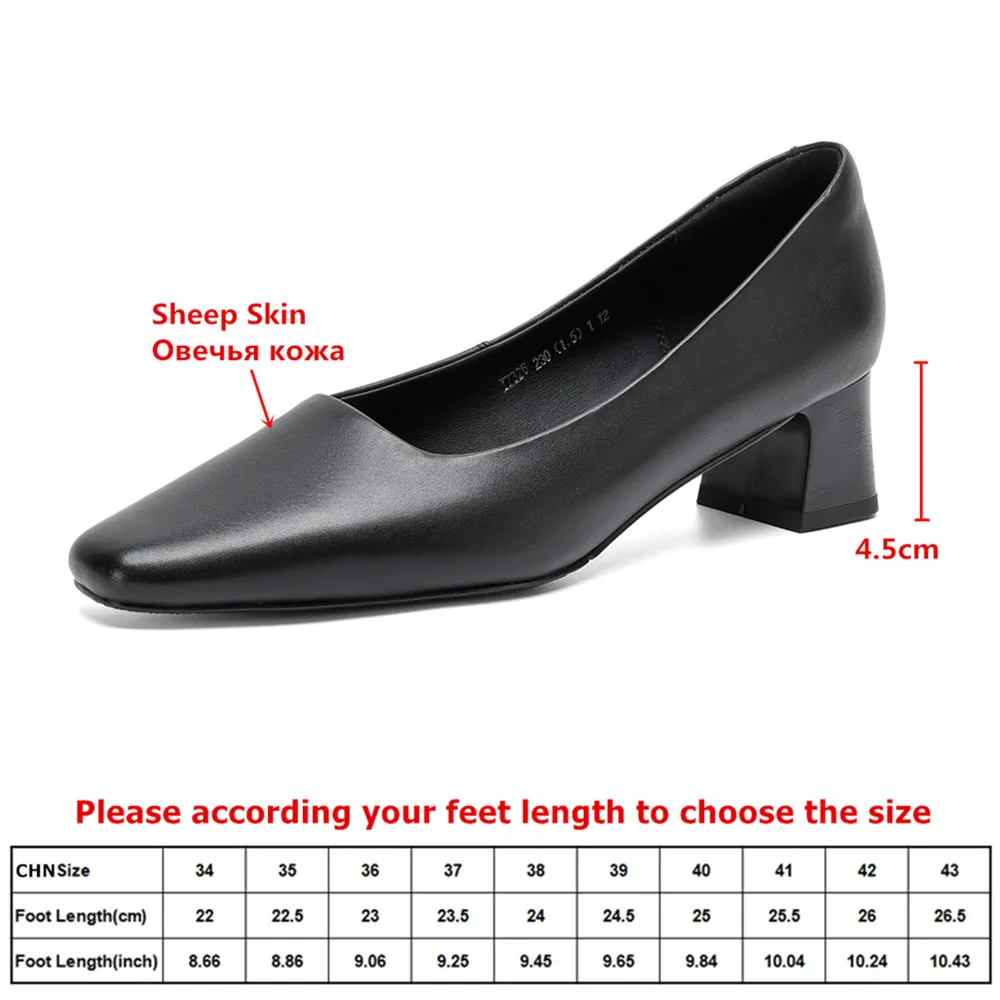 MILI-MIYA Women's Square-Toe Cow Leather High-Heel Shoes With Chunky Heels Solid Color Extra-Large Sizes 34-42 Career&Office