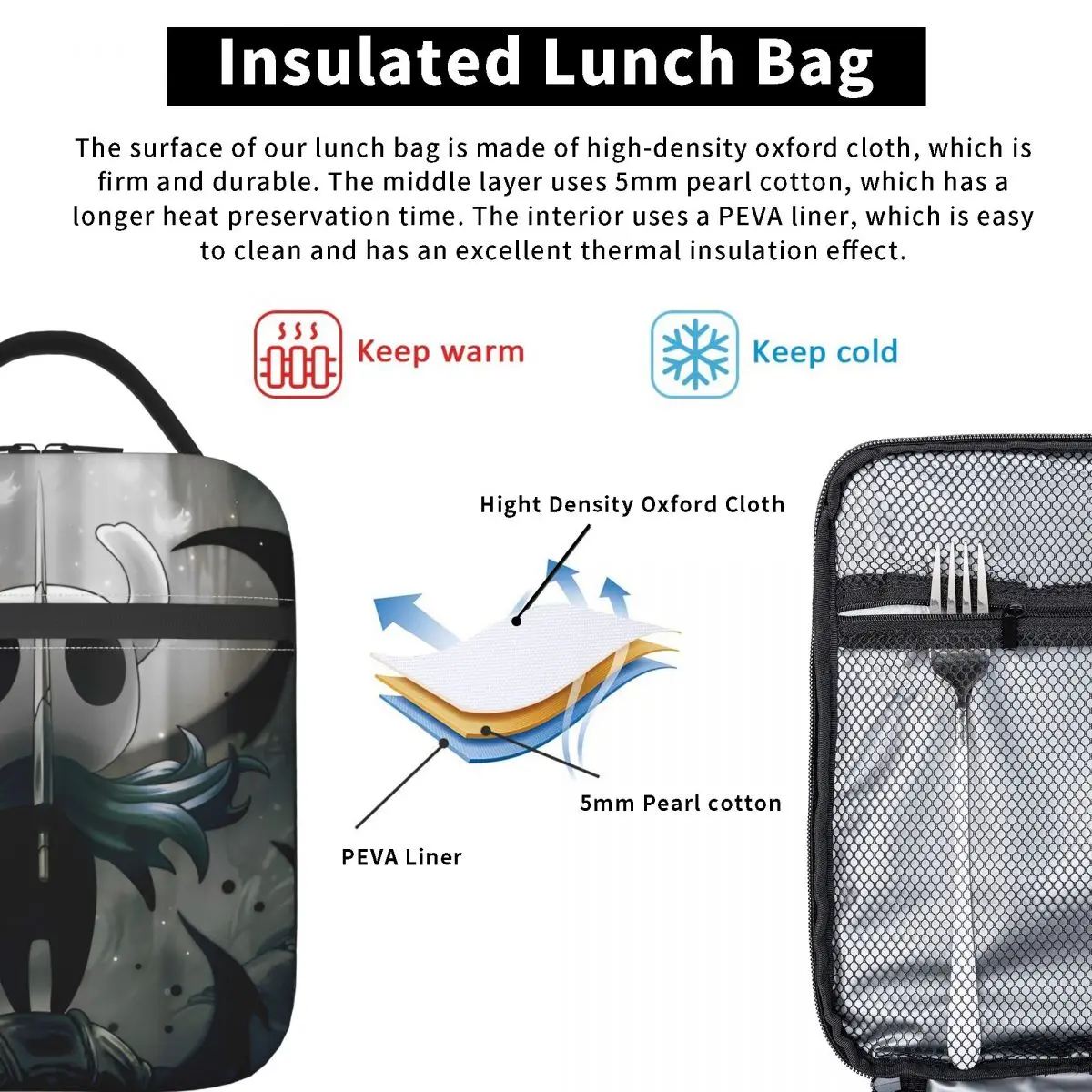 Hollow Knight Insulated Lunch Bags Leakproof Action Adventure Games Reusable Cooler Bag Tote Lunch Box Office Outdoor Girl Boy