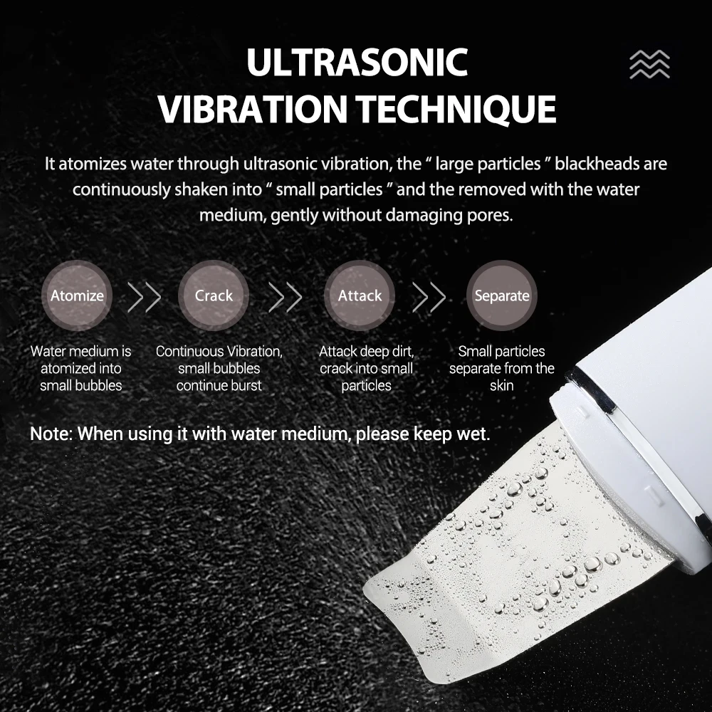 Ultrasonic Skin Scrubber Blackhead Remover, Limpador Facial, 4 Modos, Peeling Pá, Face Lifting Tool, EMS Espátula, Limpeza Profunda