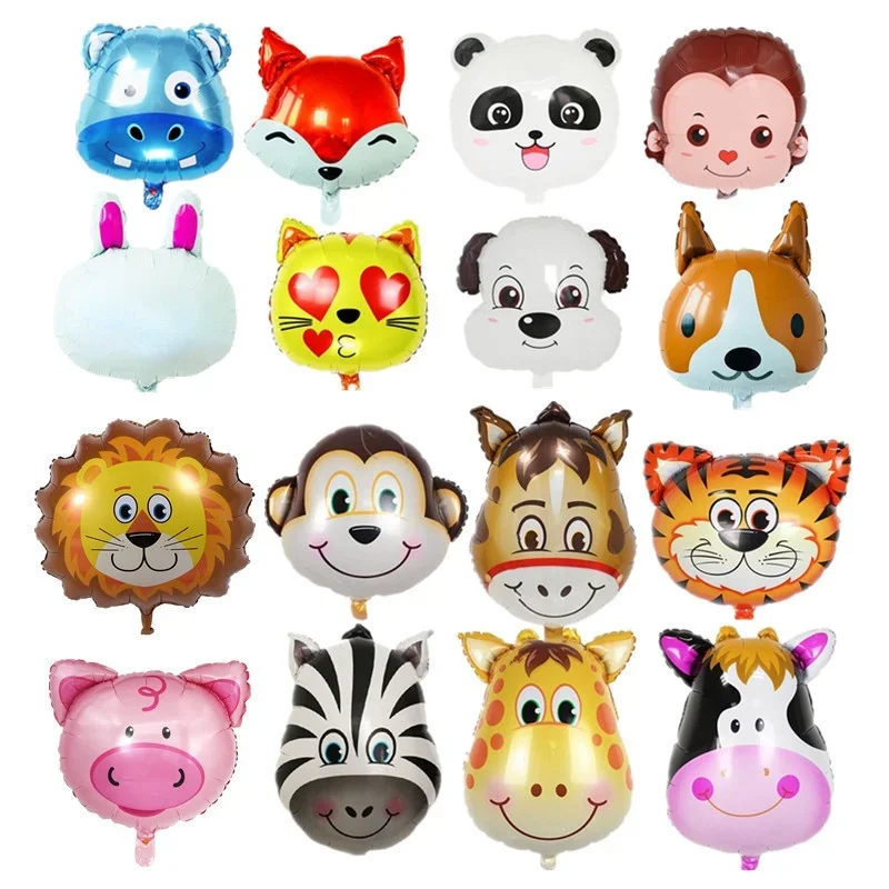 18 Inch Cartoon Animal Head Foil Balloon Cartoon Fox Hippo Tiger Bear Lion Dog Helium Balloon Kids Toy Birthday Party Decoration