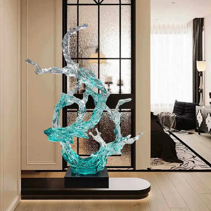 Hall Stairwell Transparent Resin Wave Ornament Villa Model Room Sculpture Soft Decoration Artwork