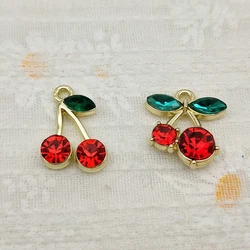 10pcs Cherry Charm for Jewelry Making Necklace Keychain Phone Pendant Diy Accessories Alloy Metal Gold Plated