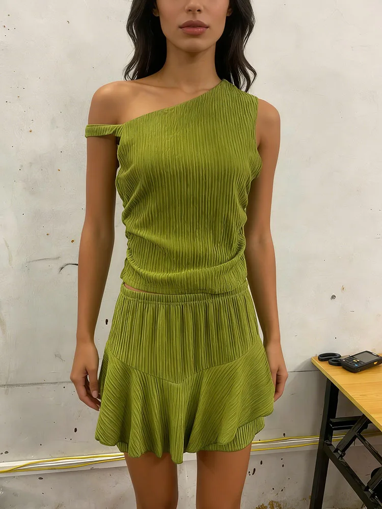 

Ins fashion new summer solid color beautiful Harajuku trend vest sexy short skirt two-piece set for women Y2k clothing