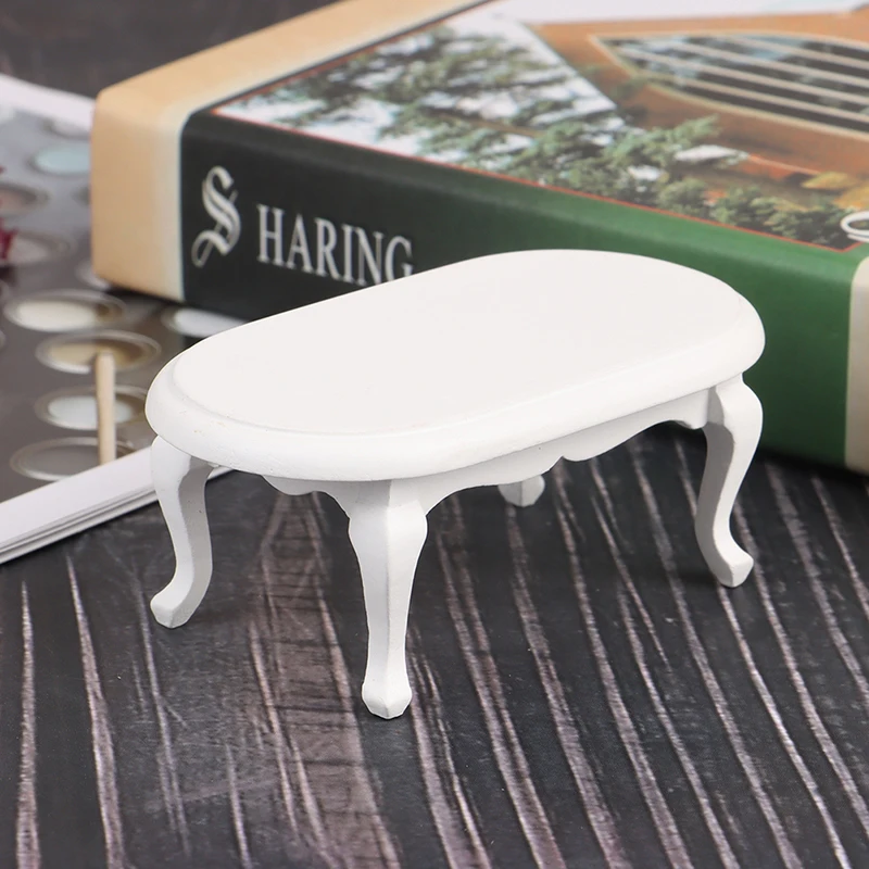1Pc Poppenhuis Miniatuur Houten Teatable Model Mini Simulatie Witte Theetafel Poppenhuis Decor Meubels Speelgoed Accessoires