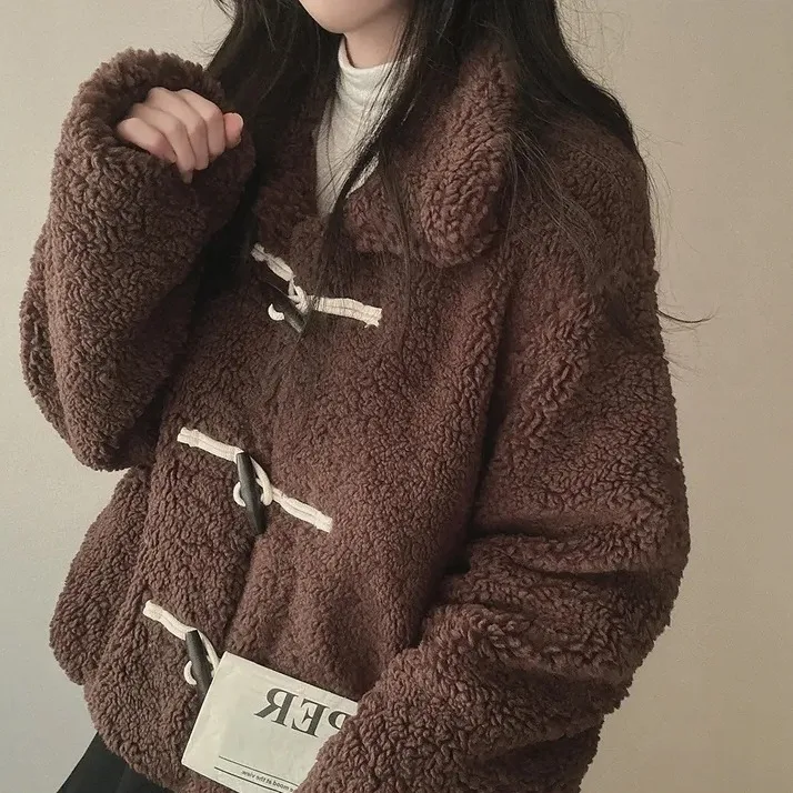 معطف نسائي أنيق كوري Sle Thiened من القطن بياقة قلابة فضفاض مناسب للخريف والشتاء وصل حديثًا غير رسمي للتنقل Sle #3