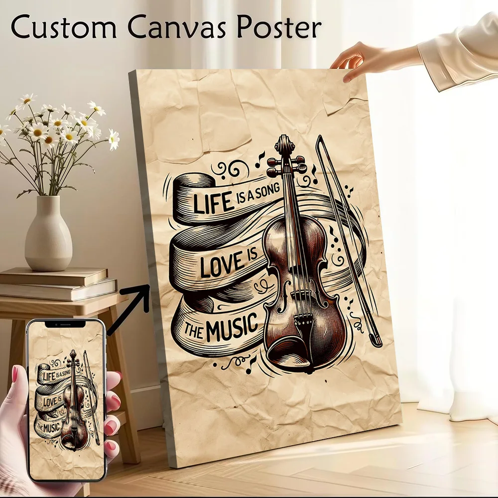 Violin Music Quote Poster Customizable Printed Canvas Painting for Pictures Wall Art Interior Decoration Room Ornaments Home