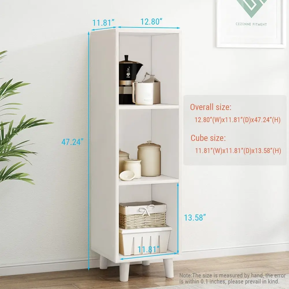 Open Cube Low Bookcase - 3-Tier Freestanding Storage Display Cabinet Organizer with Legs for Home Office, 3-Cubes Open S