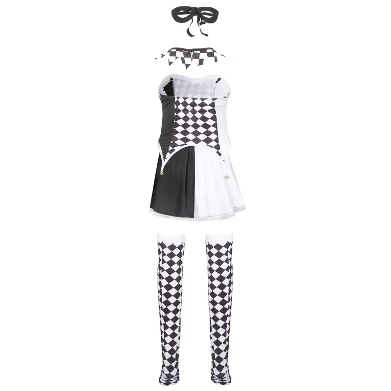 S-XL Checkered Clown Costume Devil Costume Black and White Witch Kuira Ghost Bride Halloween Costume Performance Costume