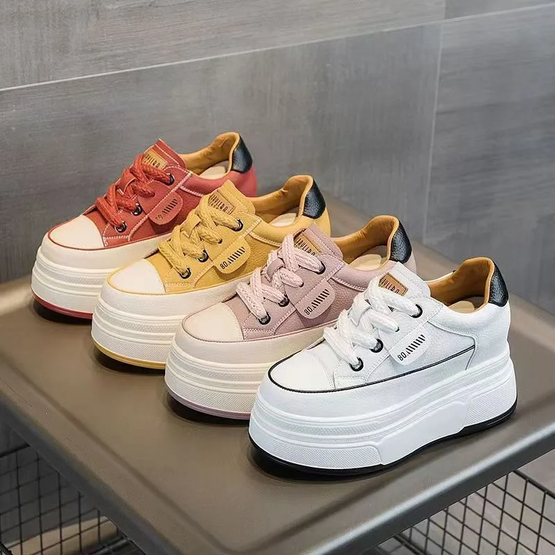 9 cm Hohe Damen-Keilsneaker 2026 Echtleder-Sneaker mit Absatz Damen-Sneaker und