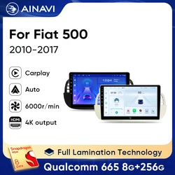 Ainavi Car Radio For Fiat 500 2009 - 2017 Wireless Carplay Android Auto Car Multimedia Autoaudio Qualcomm 8 core HDMI out 1 Din