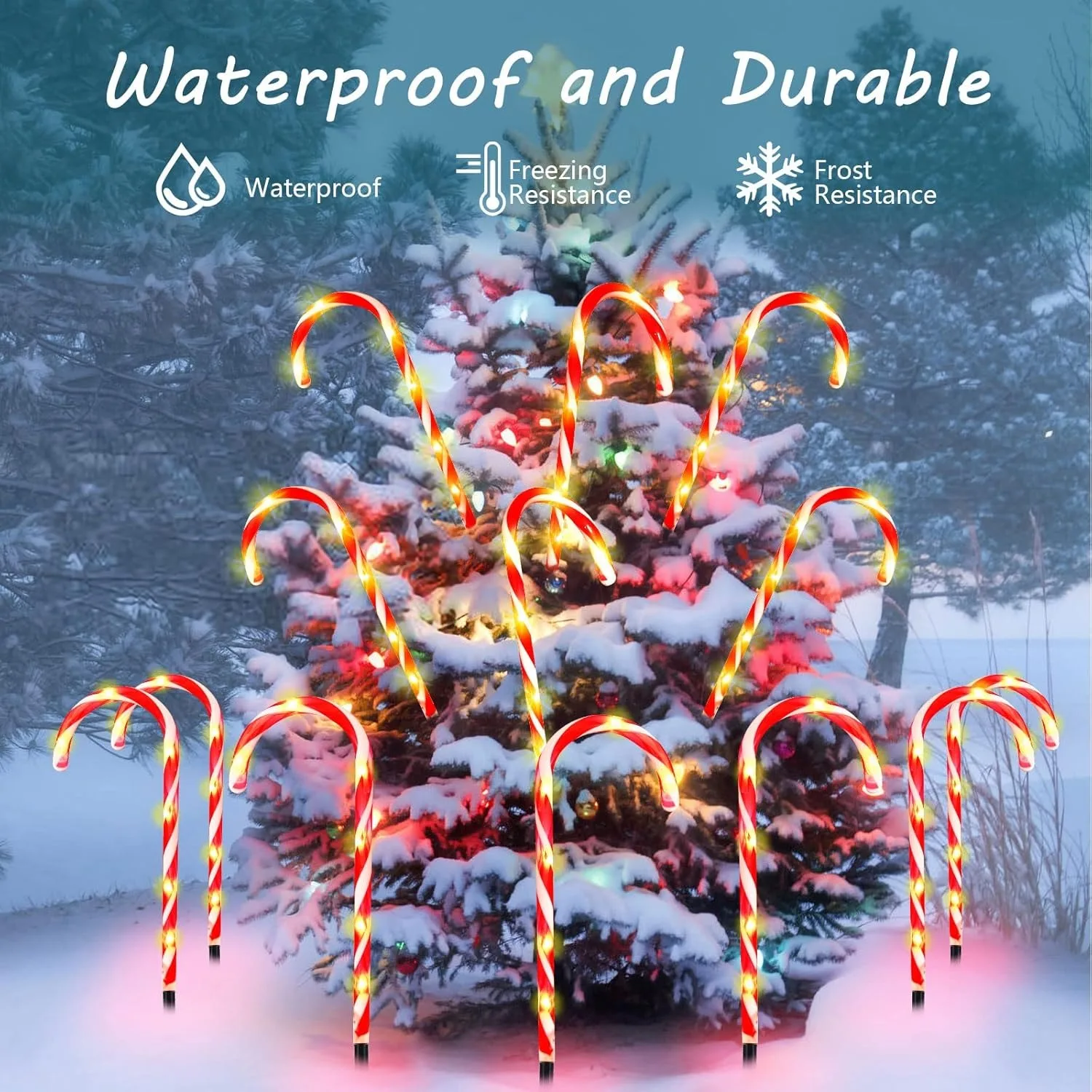 10 عبوات من مصابيح مسار قصب الحلوى - علامات ساحة خارجية مقاس 21 بوصة مع أوتاد لحديقة عيد الميلاد/ديكور الفناء