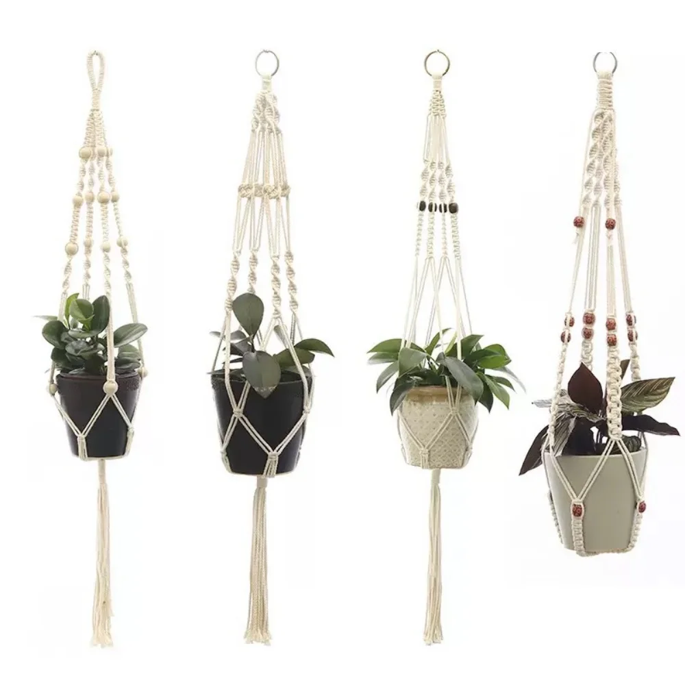 Bohemian-style Hand-woven Plant Hanging Baskets, Indoor Hanging Pot Holders, Adjustable Length, Garden Decoration