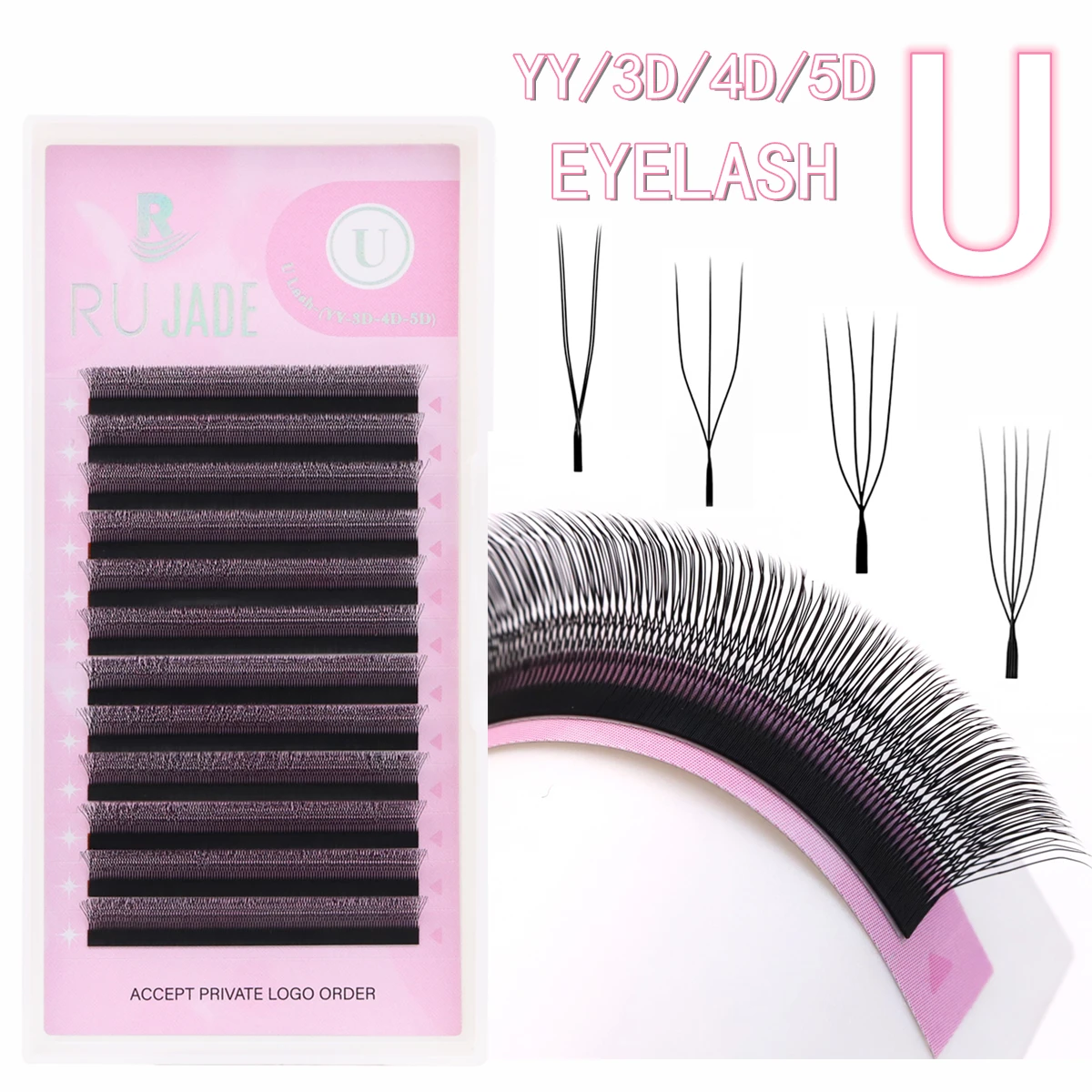RUJADE 3D 4D 5D Wimper U-vorm YY W Stijl Faux Nertsen Wimpers Gemakkelijk te plukken Snel Enten Langdurige Uitbreiding Make-up Cilio