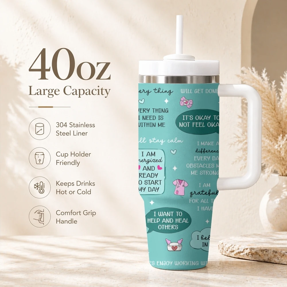 Pediatric Nurse Affirmations Vacuum Flasks 40oz Portable Stainless Steel Tumbler with Handle Straw Double Wall Insulated  Mug