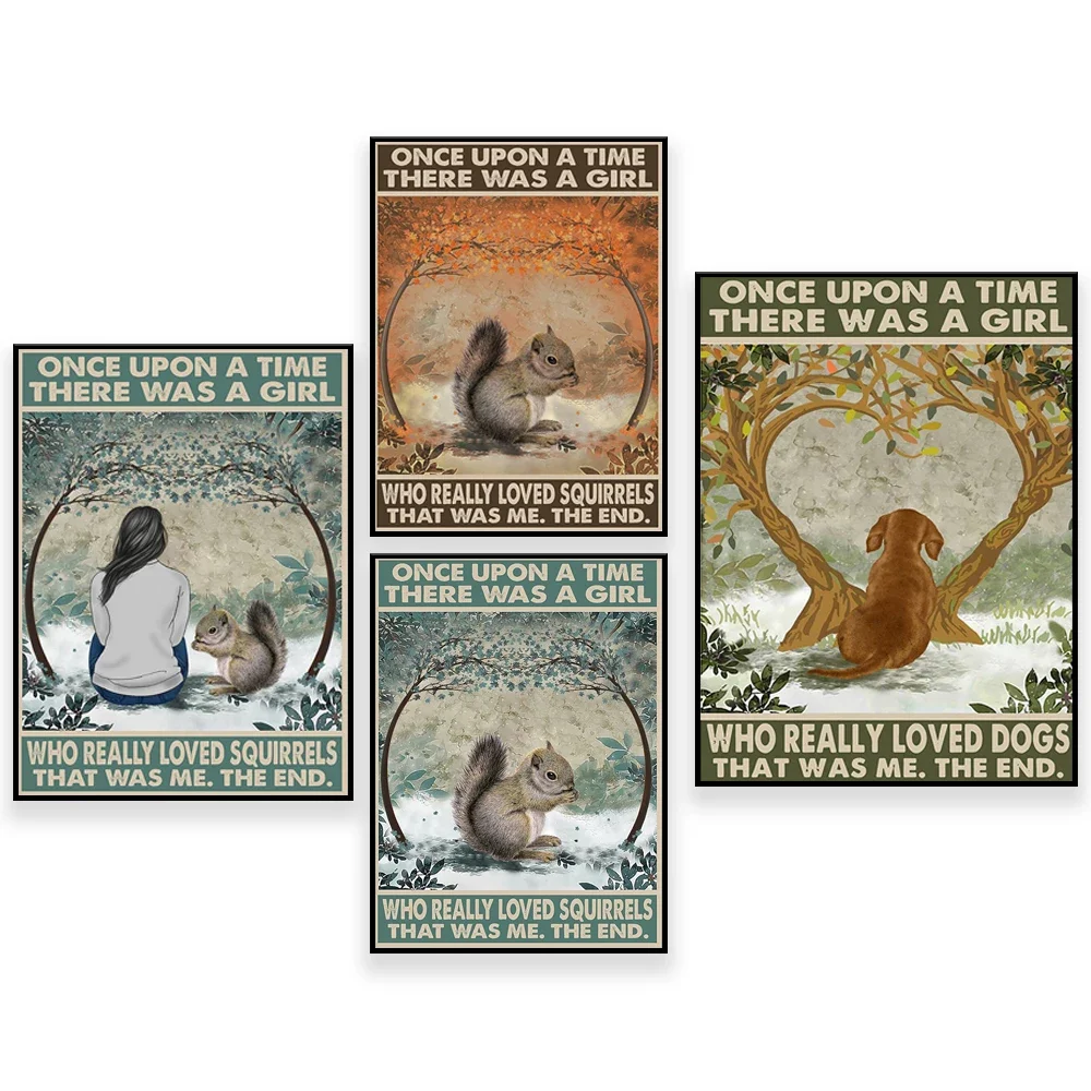 Pet Poster, Squirrel Poster, Once Upon A Time There Was A Girl Who Really Loved Squirrel Vintage Poster