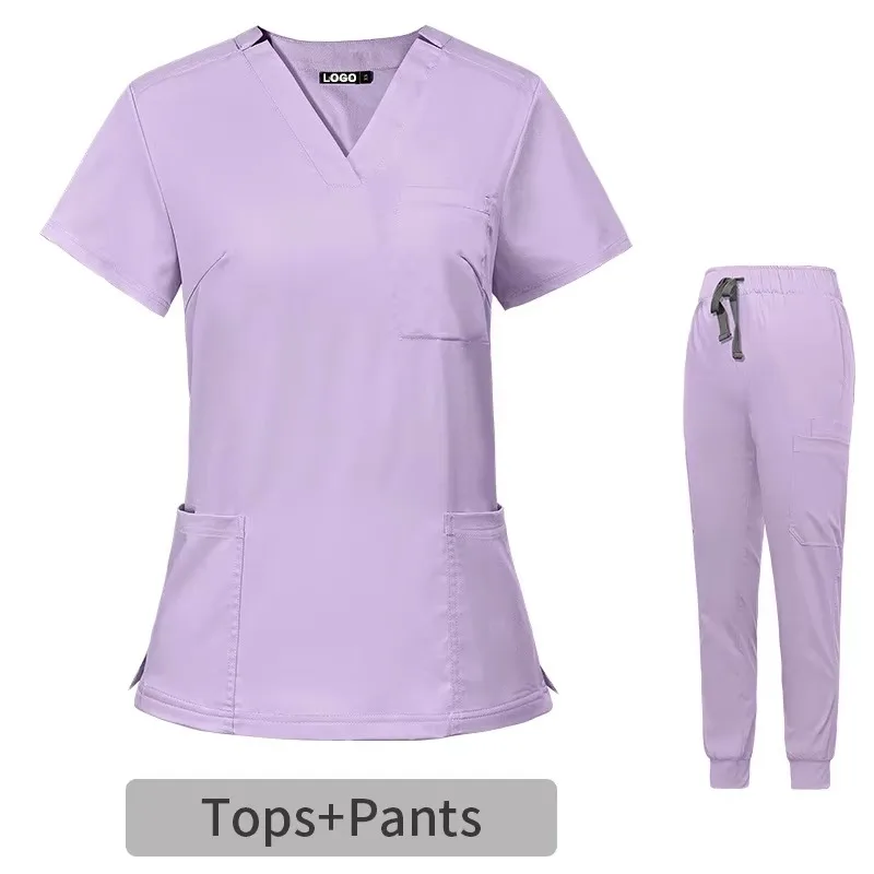 Custom Logo Unisex Fashion Breathe Quick-dry Elastic V-neck Jogger Beauty Salon Oral Hospital Nursing Scrubs Uniform Sets