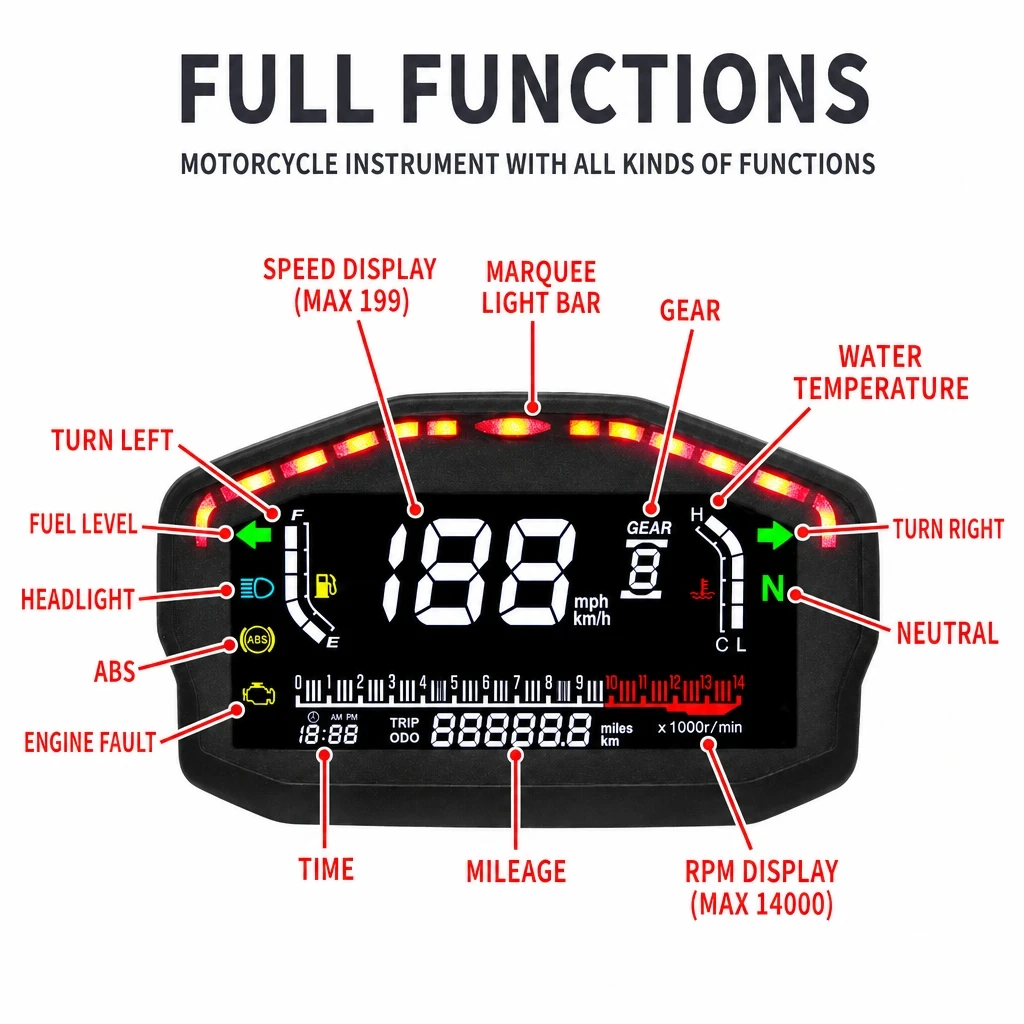 Retro Motorcycle Gauge 12V LED Speedometer Dual Odometer 3 Indicator Lights Modified Meter For Ducati Universal