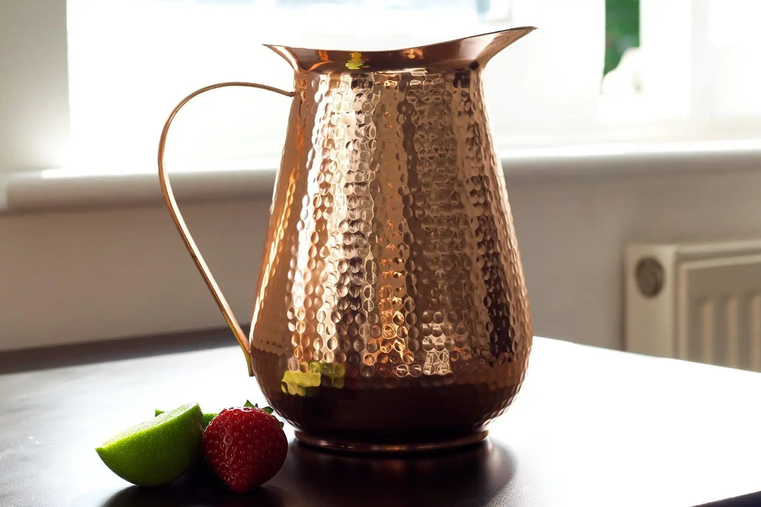 Copper Pitcher With Lid - 68 Oz - Drink More Water, Lower Your Sugar Intake And Enjoy The Health Benefits - Pure Copper Handmade Hammered Jug, The Best Bedside Carafe - Heavy Gauge
