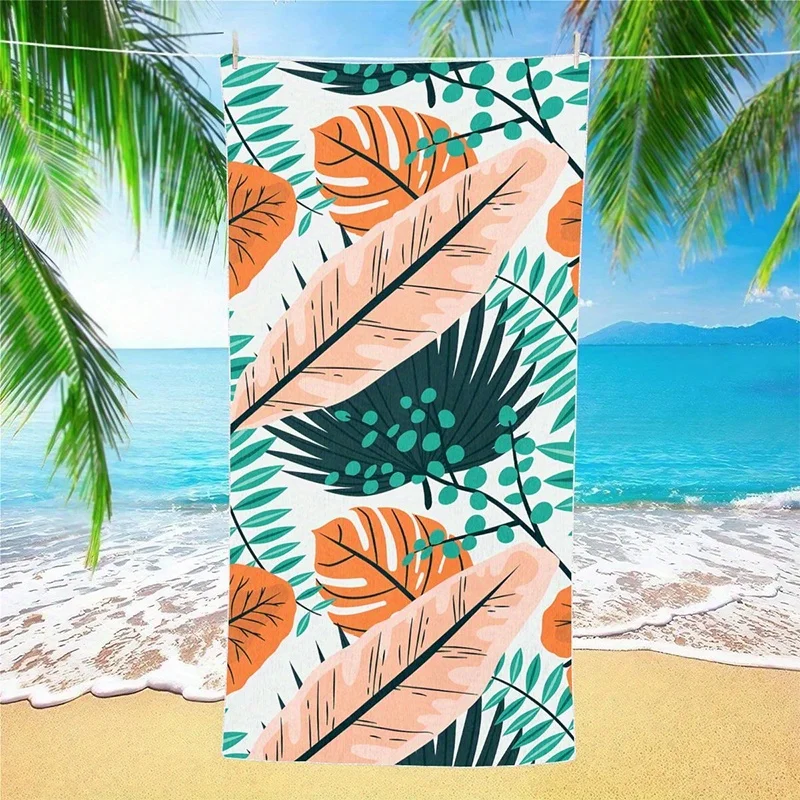 

Beach Towel Tropical Leaves Printed Pattern Sun Protection Windproof Suitable For Swimming Pool Camping Travel Blanket