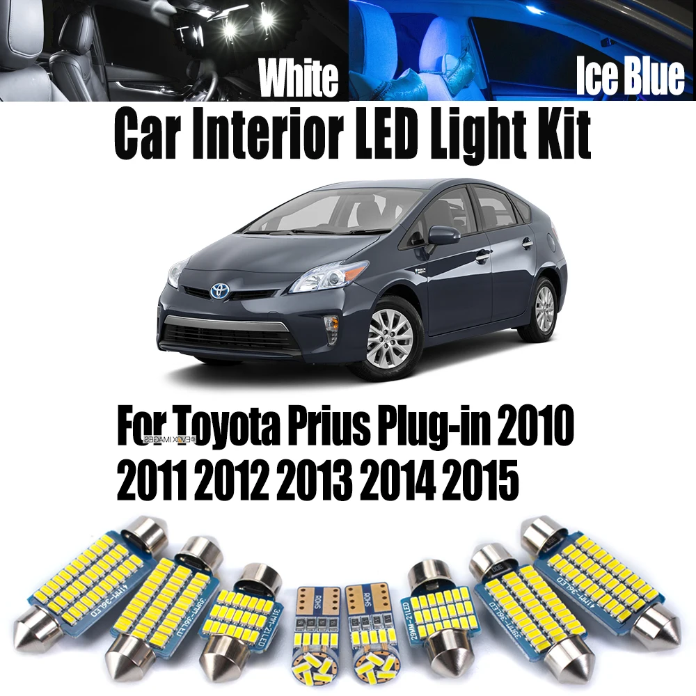 12Pcs For Toyota Prius Plug-in 2010-2012 2013 2014 2015 Reading Bulbs Car Accessories Canbus Car LED Interior Map Dome Light Kit