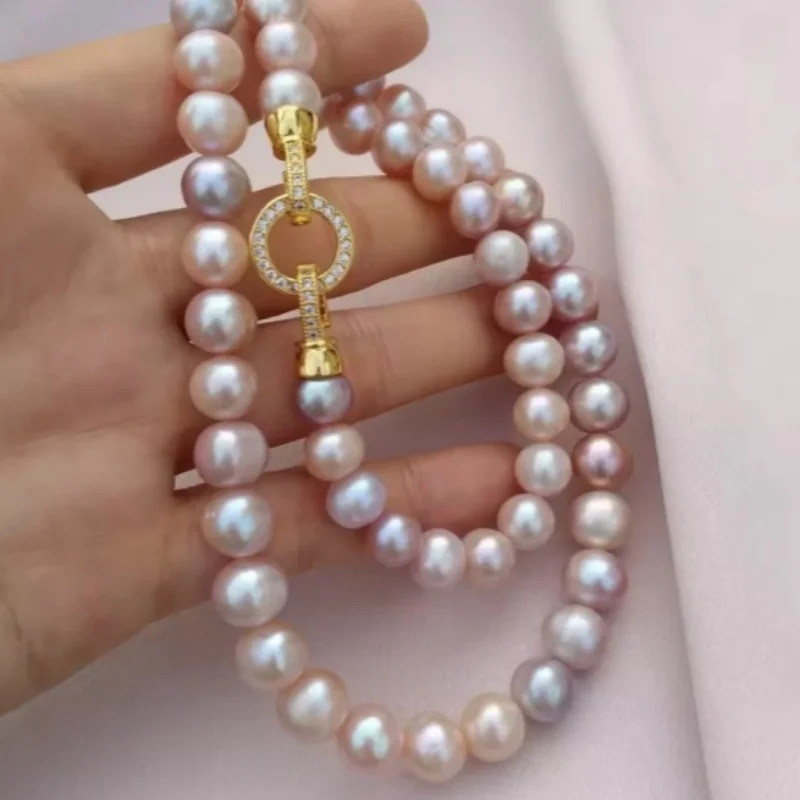 Fashion AAAA 8-9mm Natural Multicolor South Sea round Pearl Necklace 925s Adjustable 16-36 Inch Jewelry Accessory