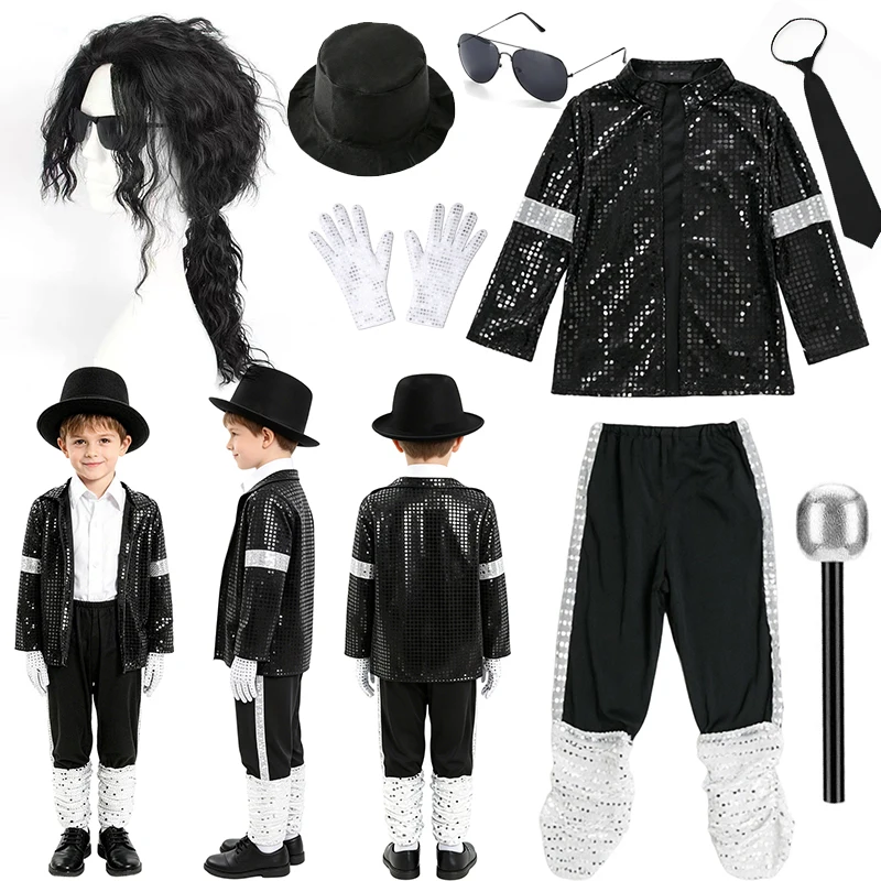 Kids 80s 90s Shiny Metallic Dance Star Outfit Girls Boys Cosplay Costume Set for Boys Girls Stage Party Carnival Halloween