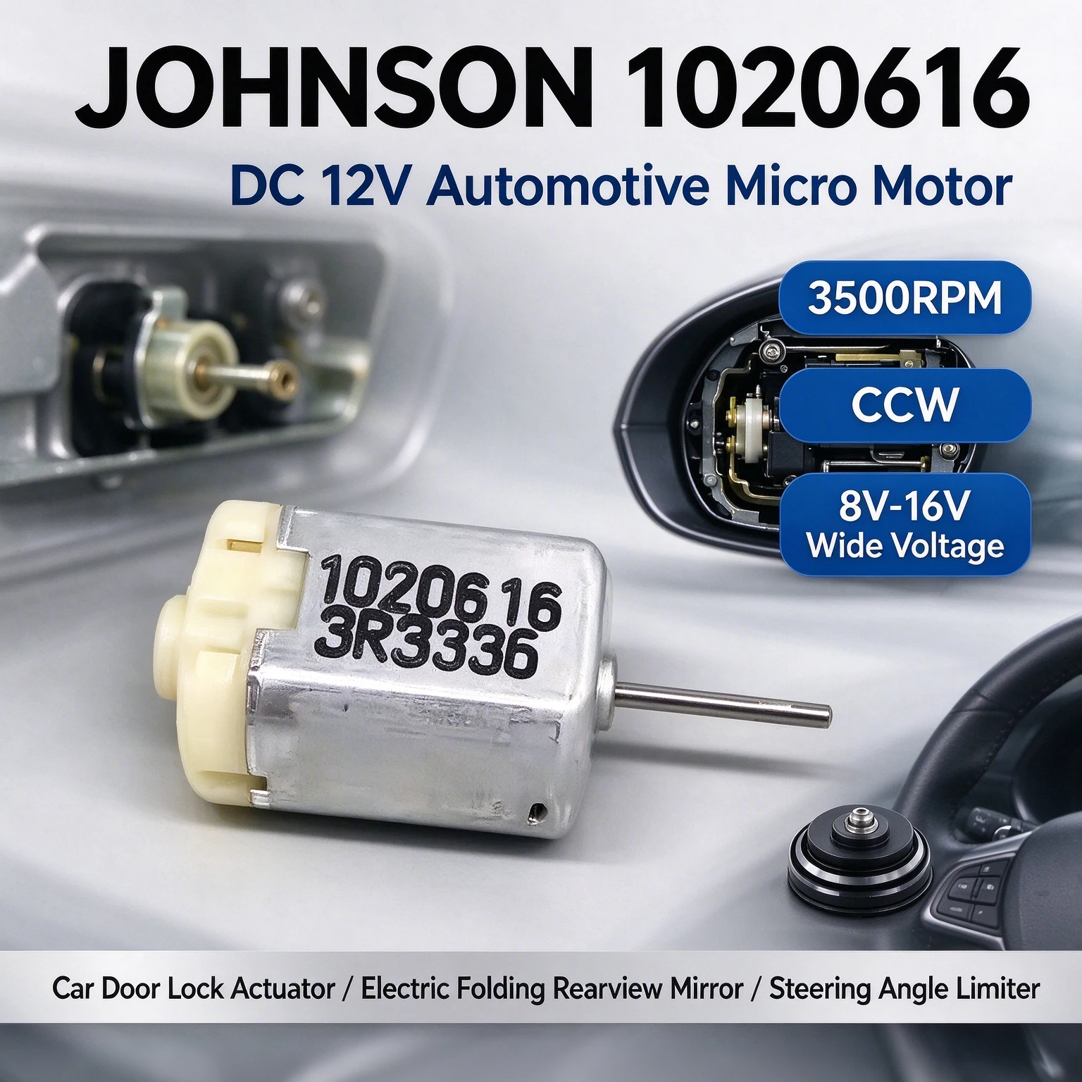 Johnson 1020616 FC-280SC-20150 Mini 280 Motor DC 12V Long Shaft Car Door Lock Actuator Rearview Mirror Repair Automotive Parts