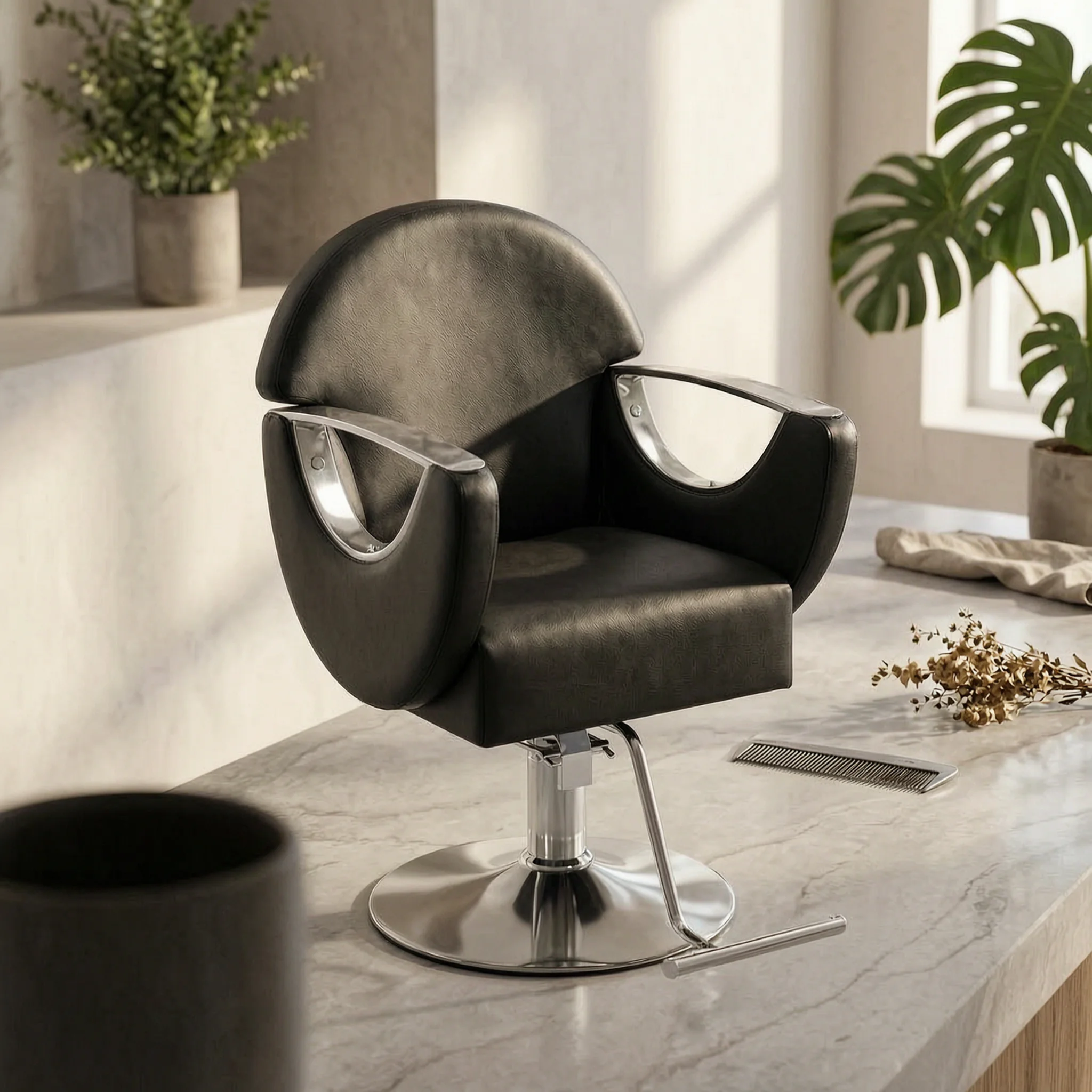 

Hydraulic Styling Chair Metal Inserts Salon Styling Chair Round Base Comfortable Cushioning
