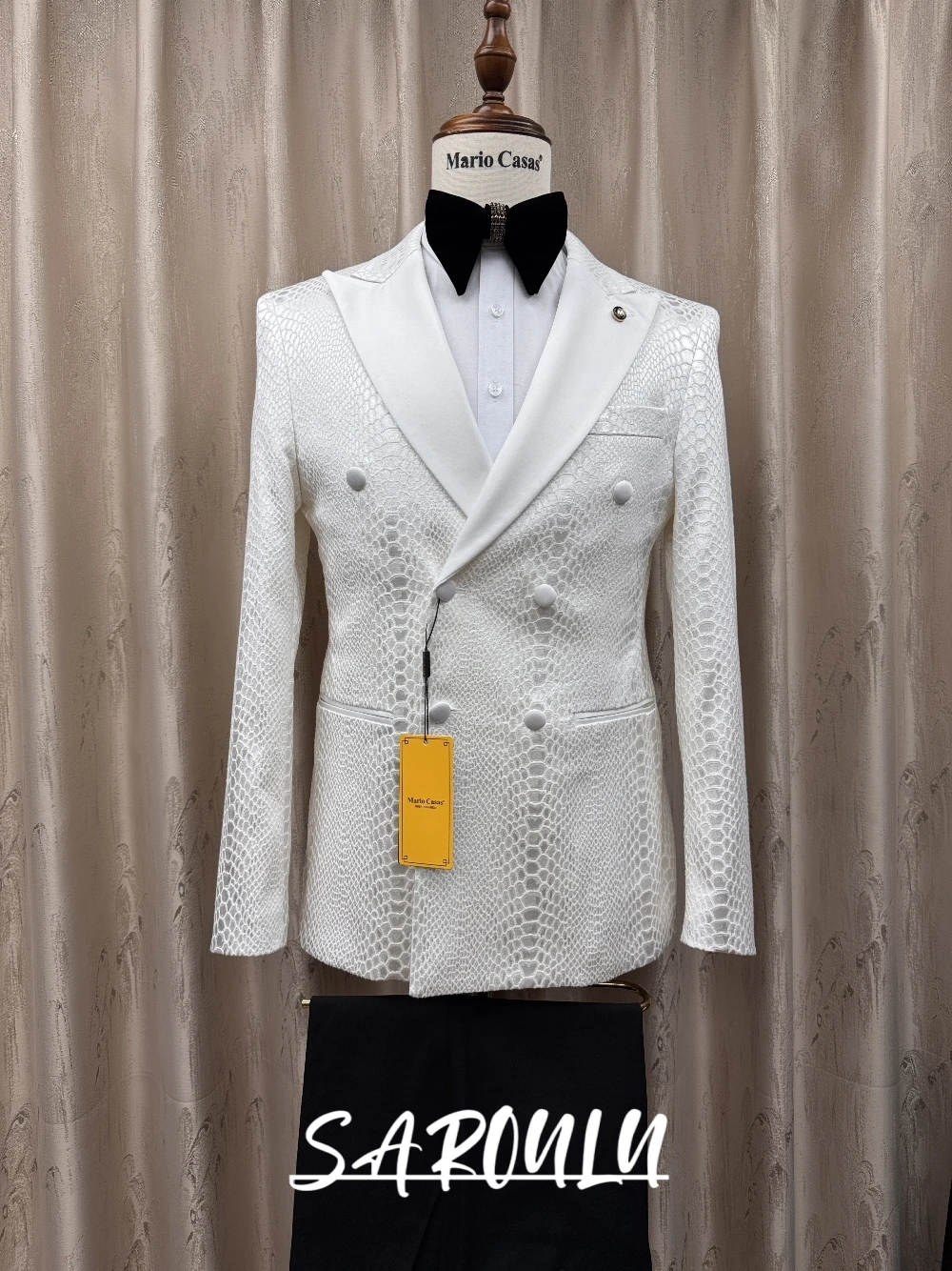 Fashion Snake Texture Men's Suit Two Pieces 2 Colors Double Breasted Peak Lapel Tuxedo Set Groom Wedding Banquet Party Wear