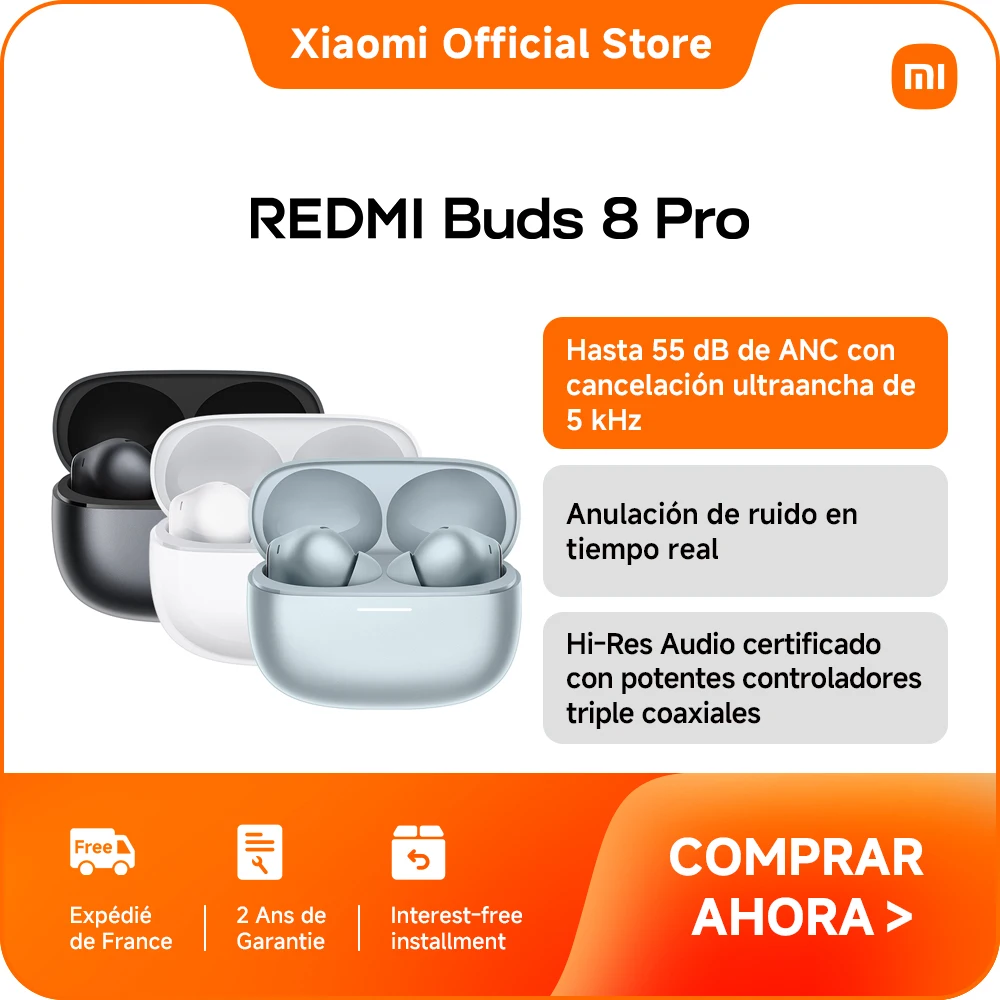 Official | Redmi Buds 8 Pro,Hasta 55 dB de ANC inteligente para disfrutar de una tranquilidad pura,Hasta 5 kHz de cancelación de ruido de frecuencia ultra ancha,Reducción de ruido con triple micrófono AI para llamadas claras incluso con vientos de 12 m/s