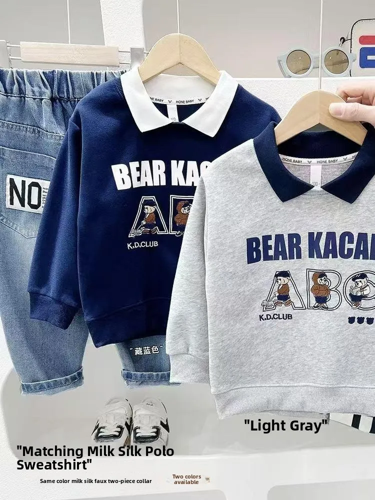 

Удобный повседневный свитшот для девочек с мультяшным принтом и отложным воротником, весна 2026, дышащий хлопковый топ с длинным рукавом