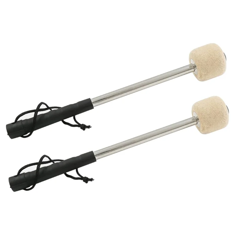 2 Pcs 12.5Inch Bass Steel Drum Mallets,Wool Felt Drum Sticks with Stainless Steel Handle, Anti-Slip Wool Drum Mallets HOT