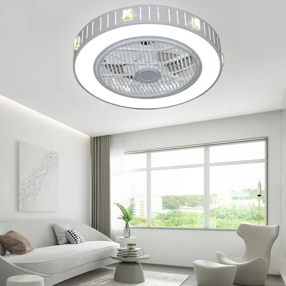 

55cm Modern LED Ceiling Fan Light 3-Speed Flush Mount Lamp w/ Remote 110V home lamp lighting bedroom living silent