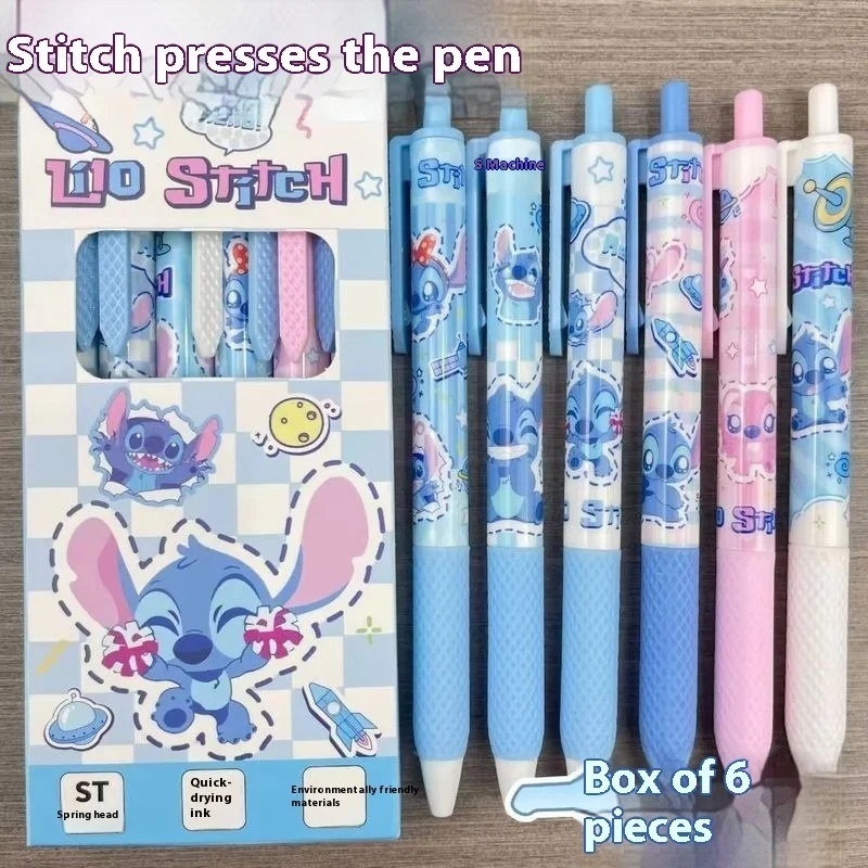 

Гелевая ручка Stitch 6/12 шт., набор мультфильмов Disney Press, быстросохнущая, 0,5 мм, черная, для обучения студентов, офисные канцелярские принадлежности, подарок для учителя