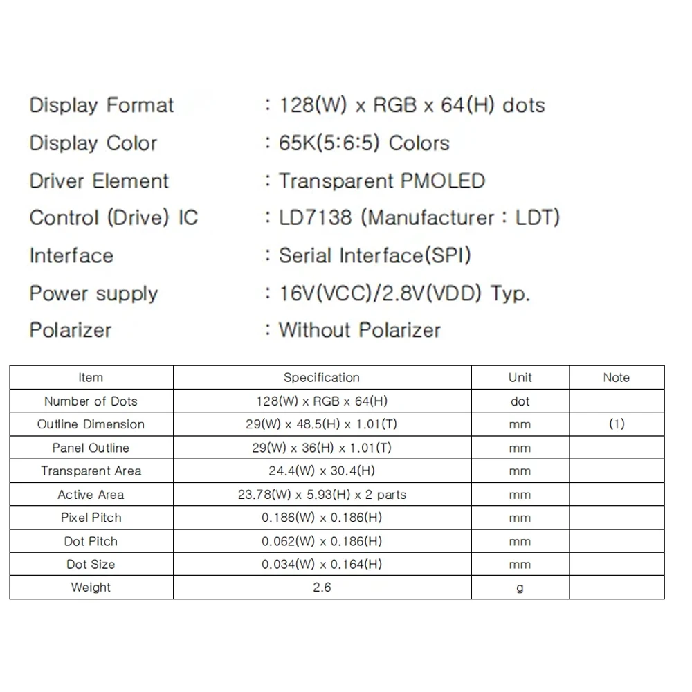 1.5 بوصة OLED شاشة عرض LCD 15PIN واجهة LD7138 شاشة ملونة شفافة SPI المنفذ التسلسلي 128*64 القرار 65K ألوان
