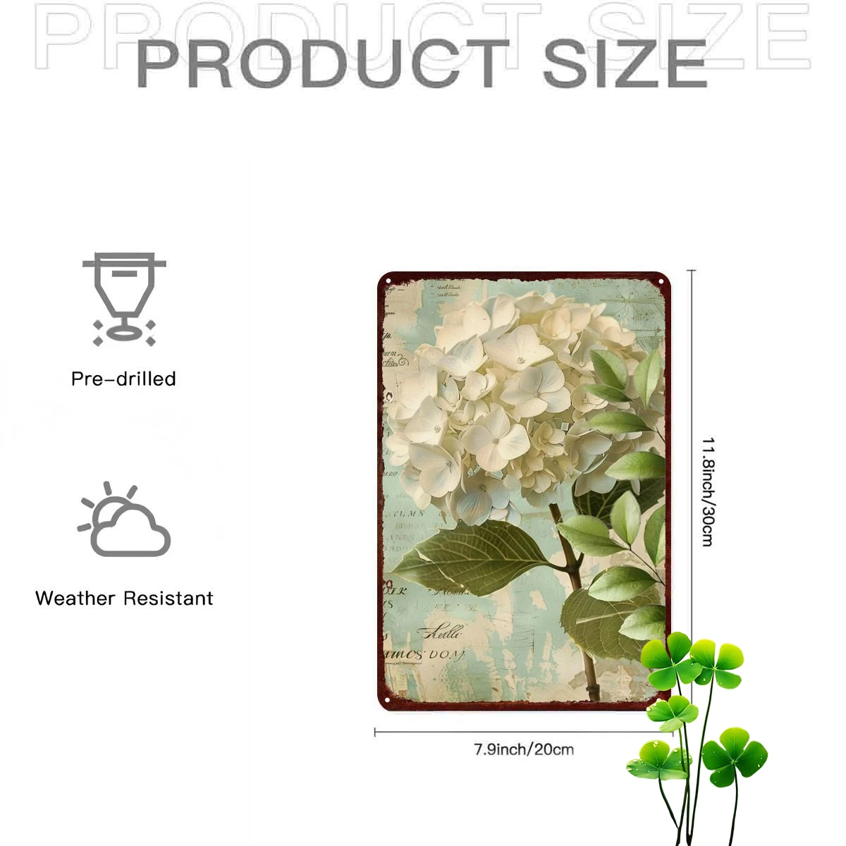 2D Flat 1pc, Vintage Hydrangea Flower Art - Rustic Metal Wall Decor for Home & Garden 8×12 Inch