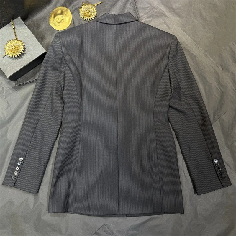 Women's jacket New double breasted women's suit jacket for autumn 2026 Striped slim fit lapel women's coat y2k women's blazer
