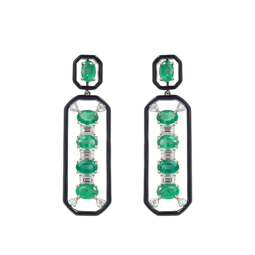 

New S925 Silver Earrings High Carbon Diamond Wood with Green Black Enamel Greek Decor Girl Earrings Wedding Jewelry